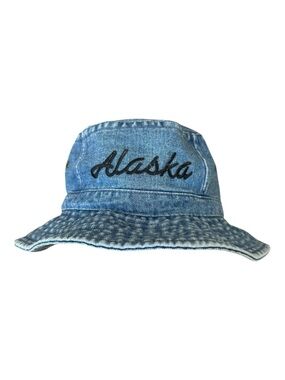 Blue Denim Bucket Hat Alaska Embroidered Patch L/XL